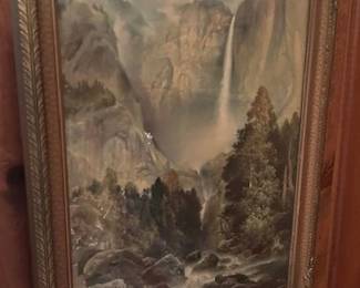 Vintage art print titled "Yosemite Falls" by Thomas Moran.