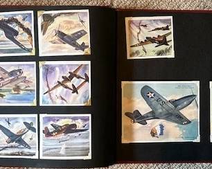Vintage collection of 1943 Coca-Cola "America's Fighting Planes in Action" promotional cards featuring World War II military aircraft illustrations.