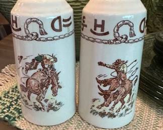 Vintage Wallace Pottery Boots & Saddle Salt/Pepper Shakers.