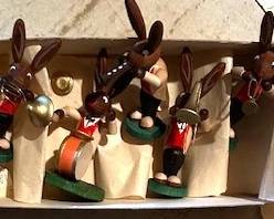 German wooden bunny orchestra figures.
