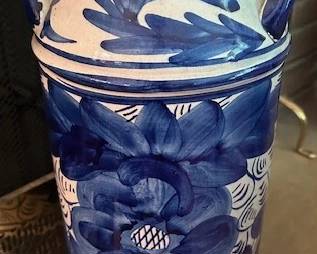 Blue and White Pottery Floor Vase or Umbrella Stand