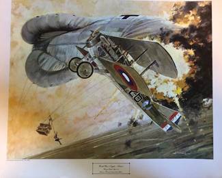 Art print "Frank Luk's Spad XIII flames a German observation balloon from the World War I Eagles Series by artist James B. Deneen. (several more), print.