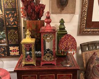 Red Asian Decorative Side Table 