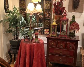 Red Asian Decorative Lantern Candle Holders Plants Mirrors