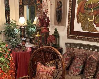 Charles Bibbs Black Art, Wicker and Rattan Sofa