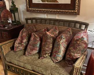 Wicker Rattan Paisley Pillows Loveseat 