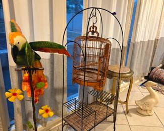Vintage bamboo cage on stand