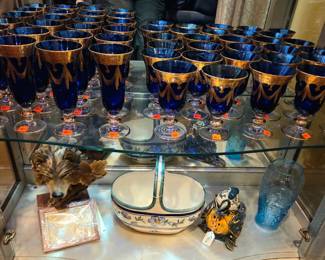 Cobalt and gold wine and goblets