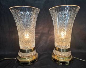 Waterford Crystal Lamps Pair - Diamond Cut Top