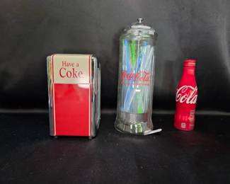 Coca-Cola Napkin Dispenser Straw Holder Set