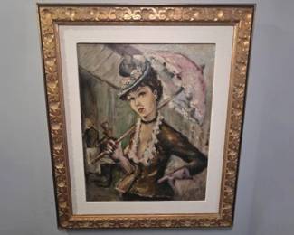 V. Gernon Oil Painting - Lady with Parasol