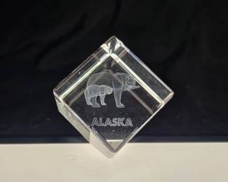 Alaska Clear Resin Cube - Engraved Bear 3x3in