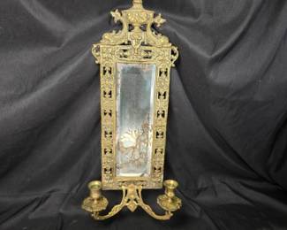 Figural Brass Girandole Mirror Sconce 
