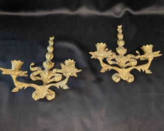 Brass Wall Candle Holders - Two Arms Each