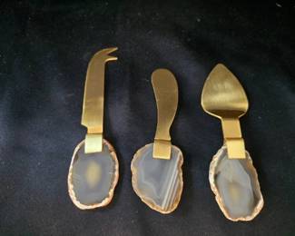 Three Agate and Metal Cheese Spreaders