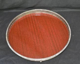 Silver-Plated Round Serving Tray - Wood Base