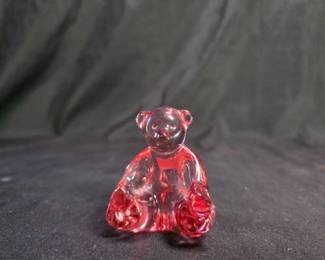 Baccarat France Rose Red Crystal Rocking Teddy