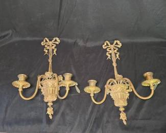 French Louis XVI Style Gilded Wall Sconces Pair