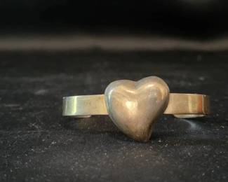 Sterling Silver Cuff Bracelet - Heart Detail