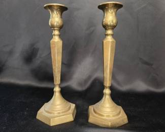 Brass Candlesticks - Hexagonal Base Pair