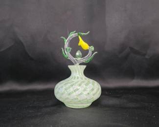 Glass Vase - Green Swirl Pattern Yellow Accent