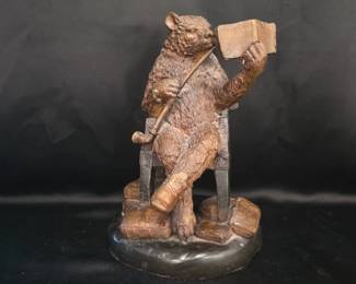 Bear Figurine Reading Book - 11 Inches Tall