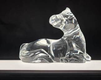 Baccarat Crystal Sitting Horse Figurine w/Stand