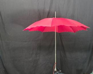 Parasol - Red Fabric with Gem Embellished Handle