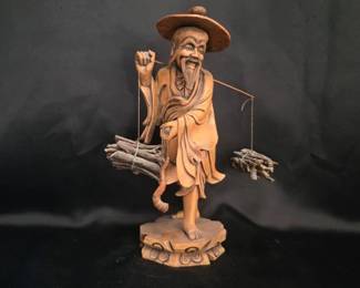 Asian Hand-Carved Figure - Woodcutter