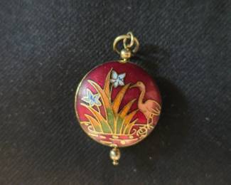 Circular Pendant - Crane and Floral Design
