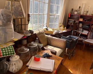 Book shelf, Antique Stroller!