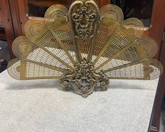 Brass Peacock Folding Fireplace Screen