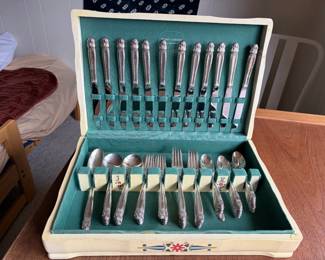 Holmes & Edwards Silverware in Wooden Box