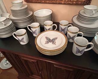 Golden Buffet butterfly cups and dishes located in dining room