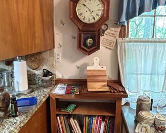 Cookbooks and wall clock