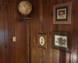 Various vintage cross stich and globe