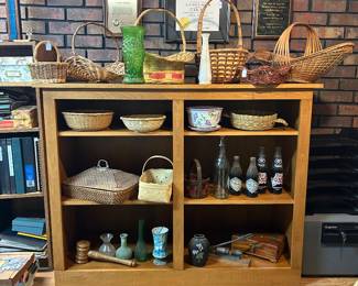 Baskets and various collectibles located in basement 