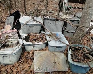 Bins are filled with dishes and more