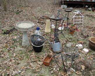 Birdbath and outdoor items