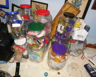 Jars filled with beads and more