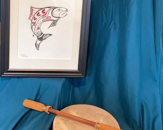Native American Salmon Painting and Drum