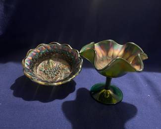 Green Iridescent Fenton Glass Decor