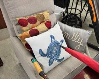 chair, throw pillows