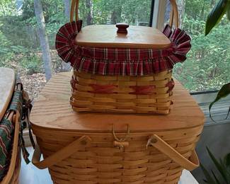 Longaberger Picnic Basket Set with Plaid Liners