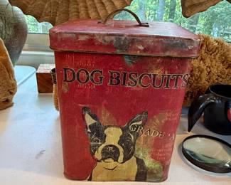 Vintage "Dog Biscuits" Tin with Boston Terrier Illustration
