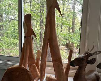 Carved Wooden Animal Figurines and Nesting Bowls