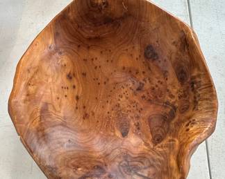 Hand-Carved Burl Wood Bowl with "CON" Inscription