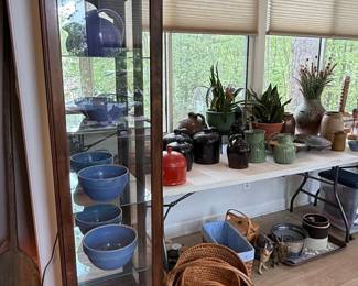 Assorted Stoneware Pottery and Decorative Baskets