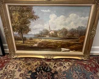 Landscape Painting with Church and River