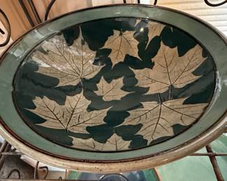 Handmade Ceramic Oval Platter with Maple Leaf Imprint by Kaleidoscope Pottery